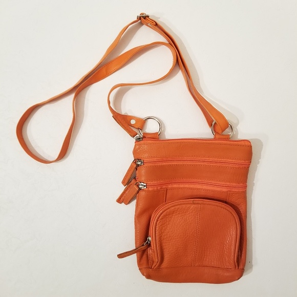 Handbags - Genuine Leather Orange Crossbody Bag